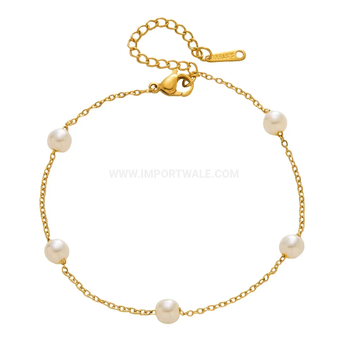Gold Plated Stainless Steel Five Pearl Accent Bracelet