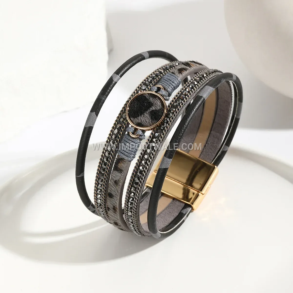 Bohemian Multi-Layer Faux Leather Leopard Pattern Bracelet
