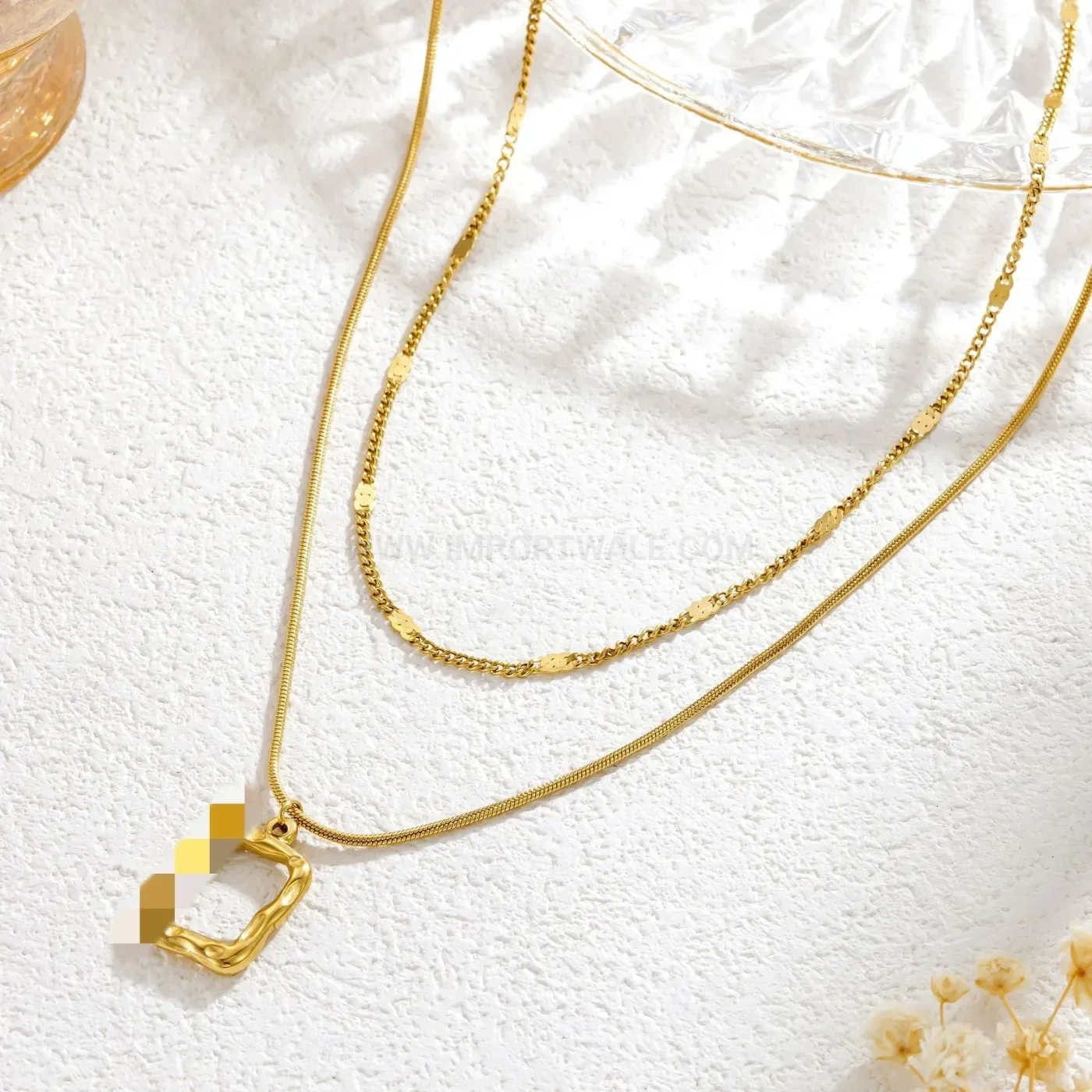Bold Minimalist Double Strand Stainless Steel Geometric Box Pendant Necklace