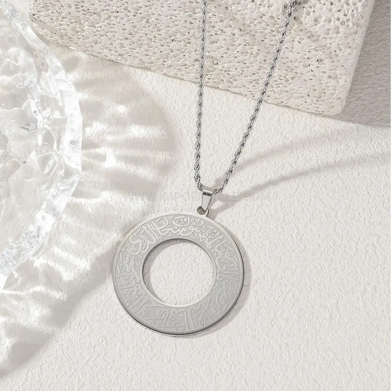 Premium Circular Arabic Calligraphy Stainless Steel Religious Pendant Necklace