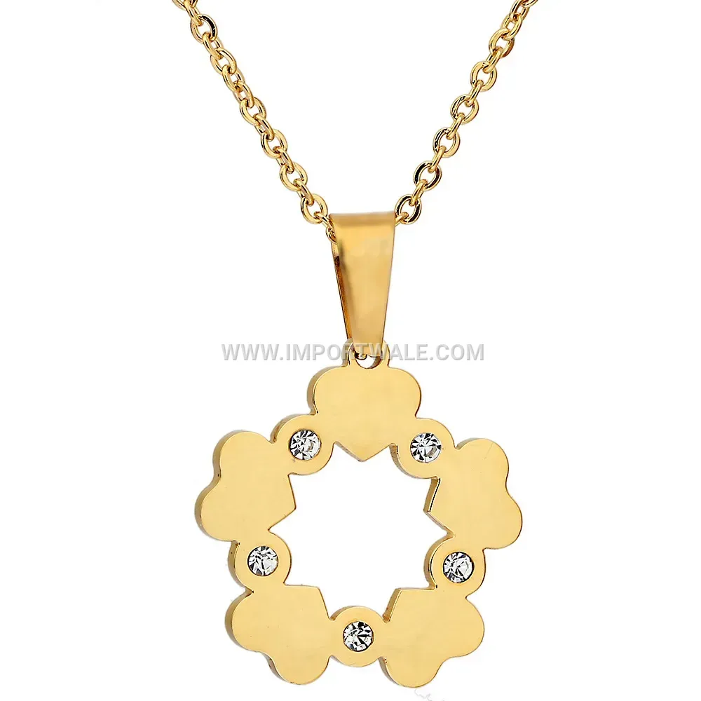 Gold Electroplated Stainless Steel Floral Star Pendant Necklace