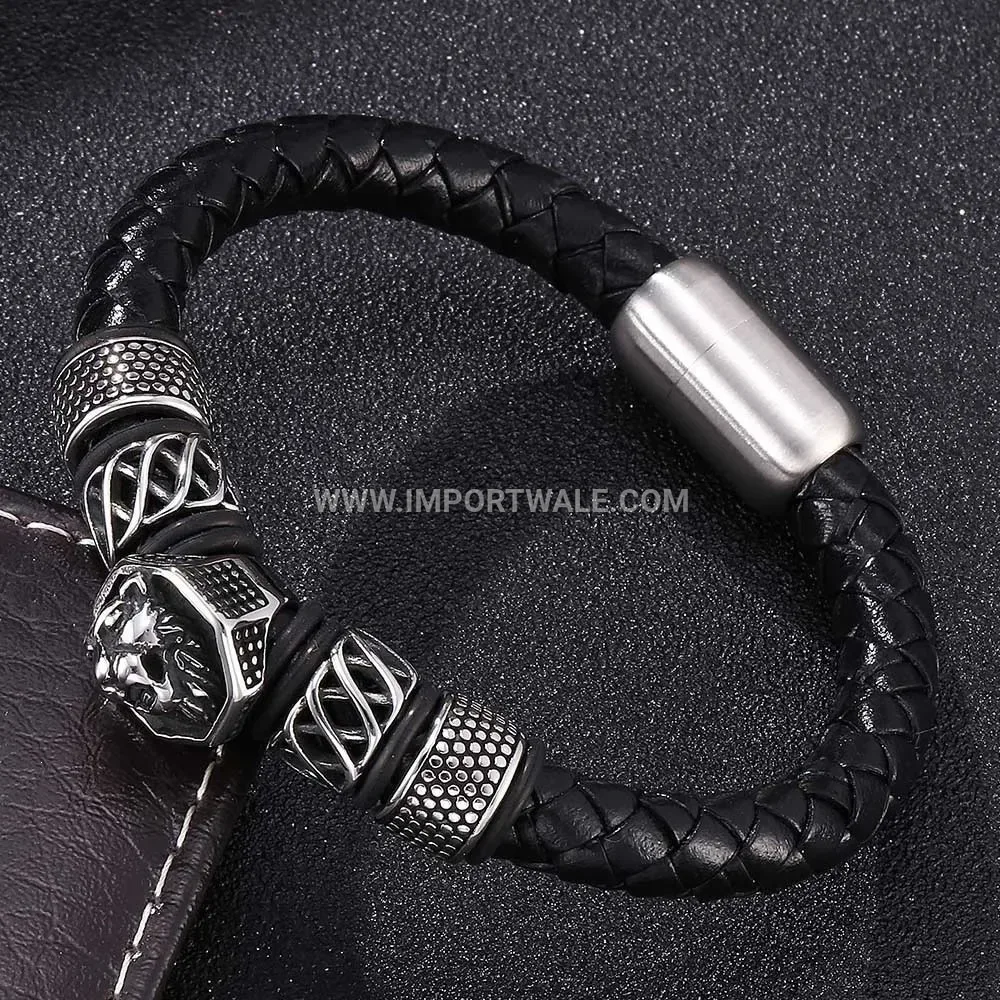 Woven Stainless Steel Bangle Bracelet Set With Crown Motif