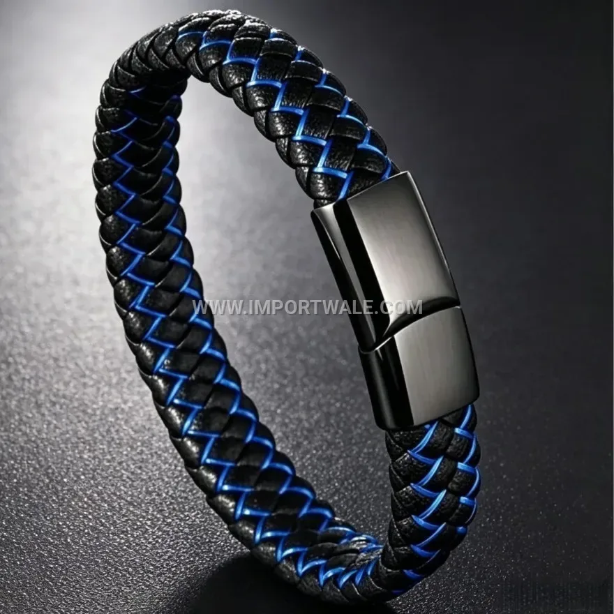 Braided Leather and Natural Stone Bead Bracelet