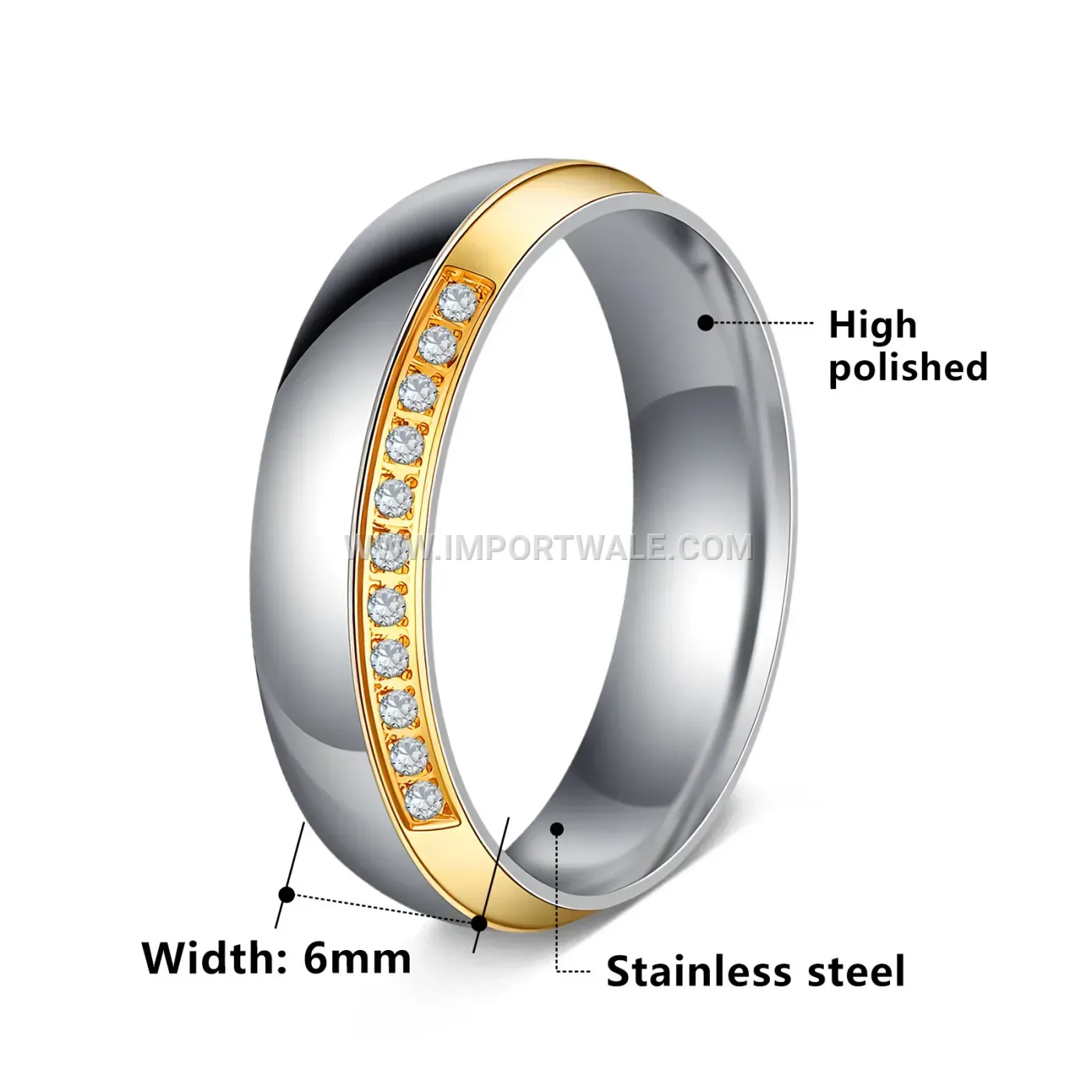 Stainless Steel Rhinestone Inlaid Band Ring