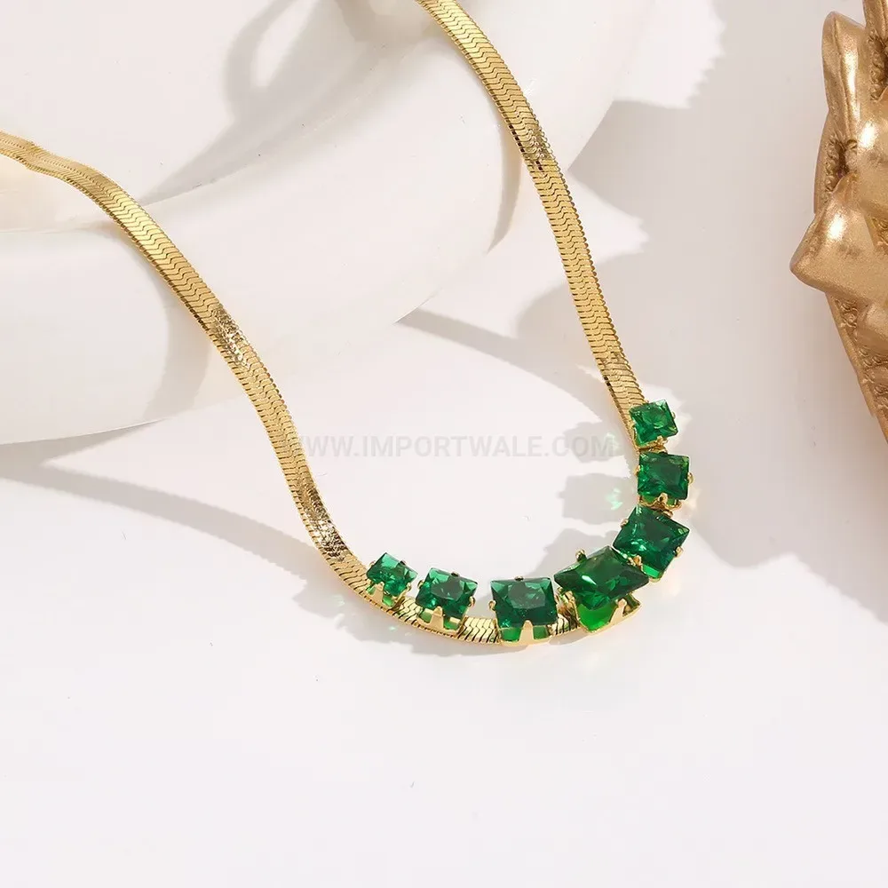Premium Geometric Titanium Steel Cubic Zirconia Line Necklace