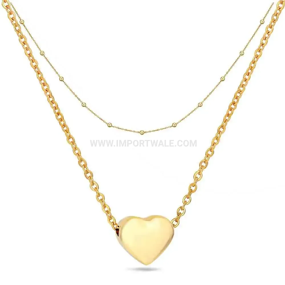 Double Layer Stainless Steel Bead Chain Heart Pendant Choker Necklace