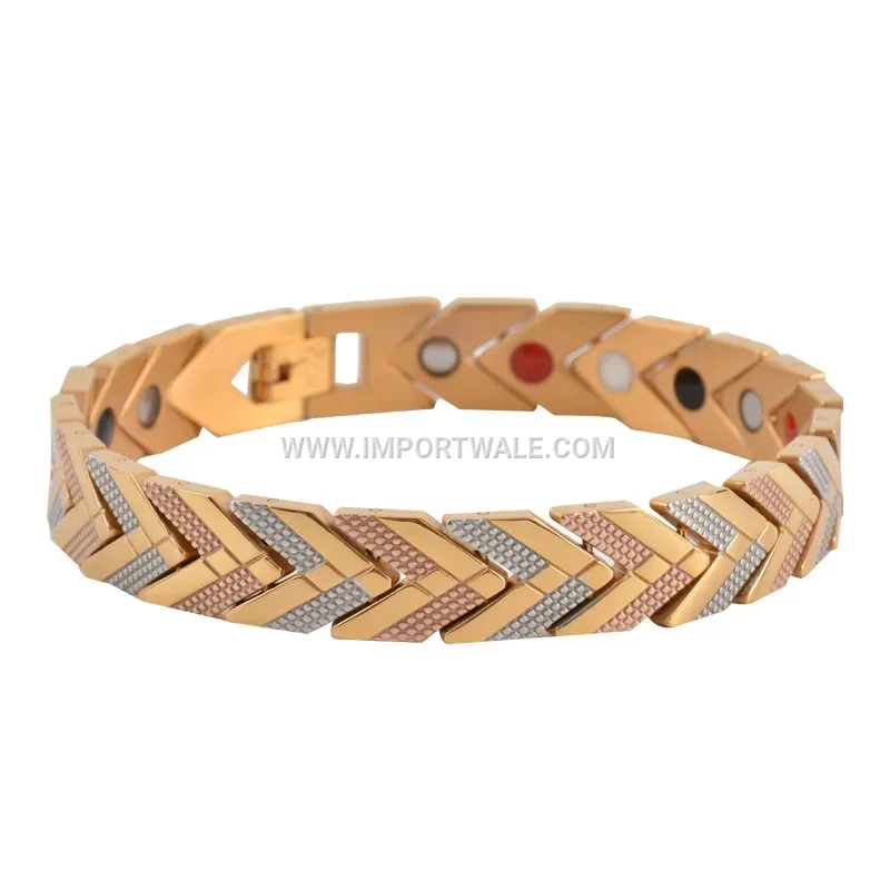 Tri-Tone V-Shape Stainless Steel Geometric Link Bracelet