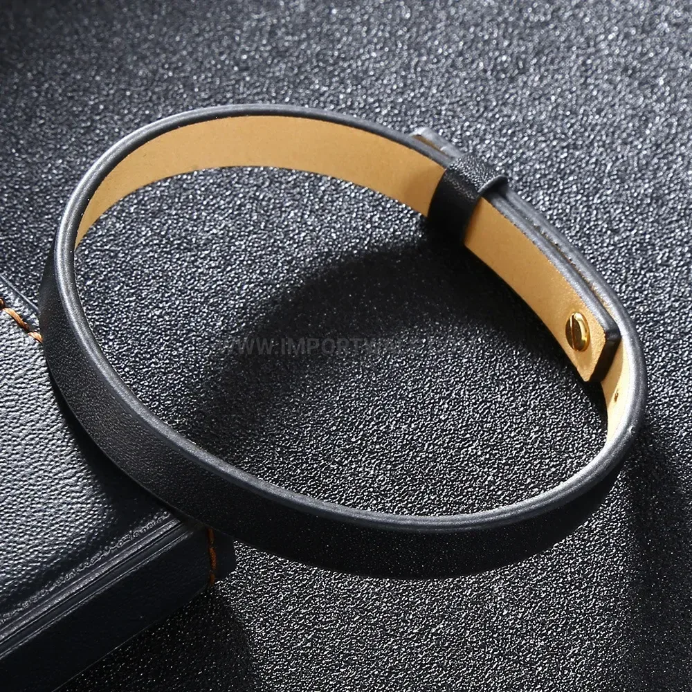 Adjustable Vintage Leather Wristband with Gold Finished Accents