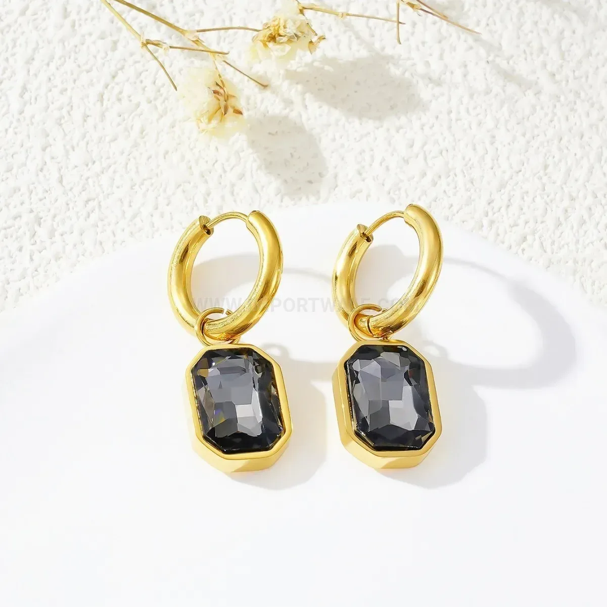 Colorful Square Beaded Titanium Steel Hoop Earrings