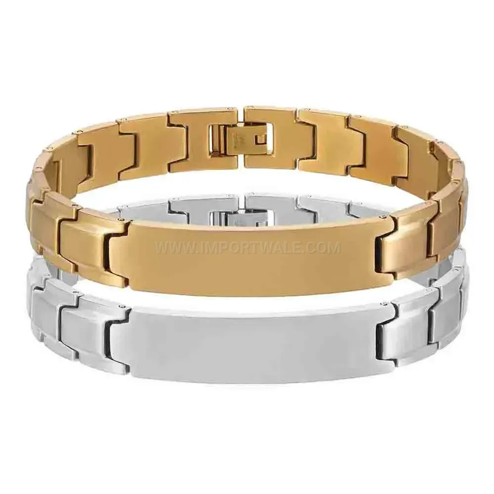 Brushed Two Tone Stainless Steel Curved ID Plate Bracelet