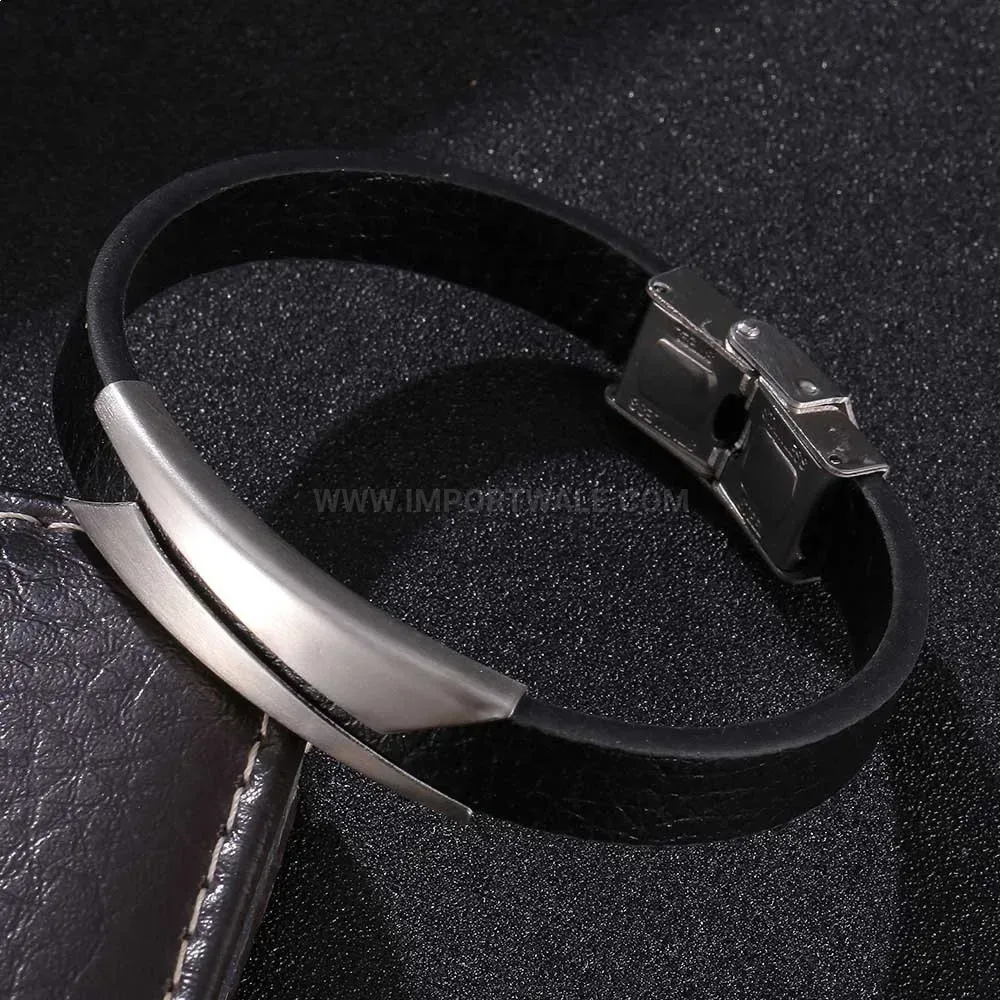 Textured Microfiber Leather Strap Bracelet with Stainless Steel Hardware