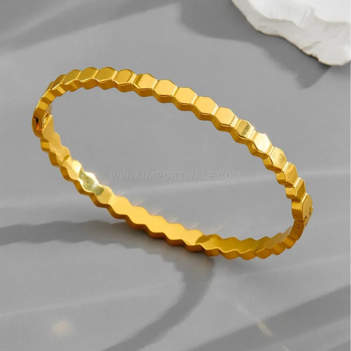 Honeycomb Hexagon Gold-Plated Titanium Steel Bangle
