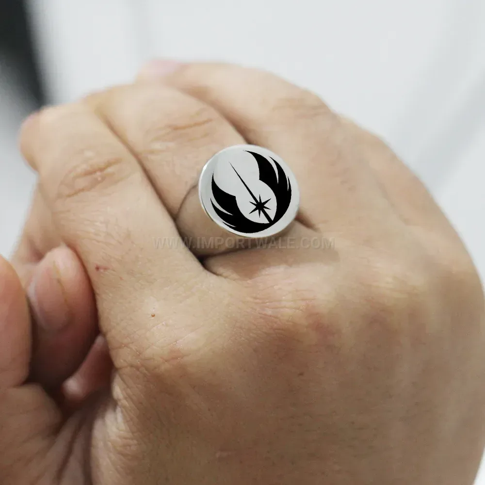 Modern Vintage Engraved Jedi Crest Stainless Steel Signet Ring