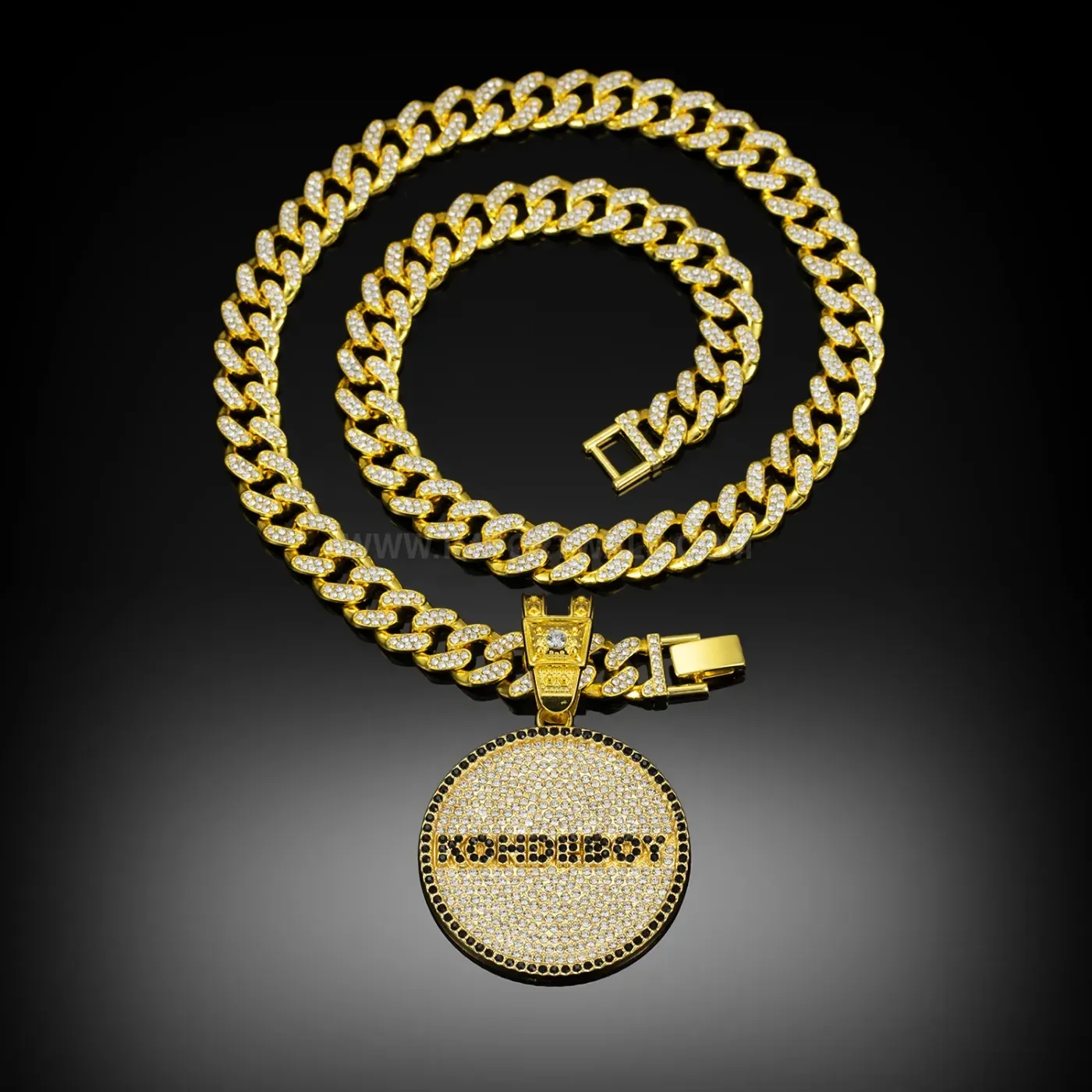 Chic Men's Rhinestone Letter Round Disc Cuban Pendant Necklace