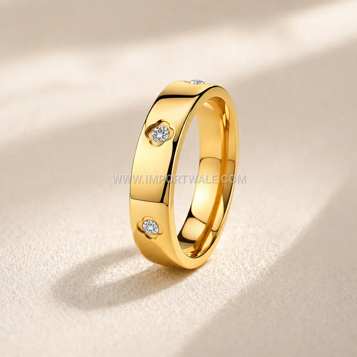 Gold Plated Floral Motif Stainless Steel Couple Ring