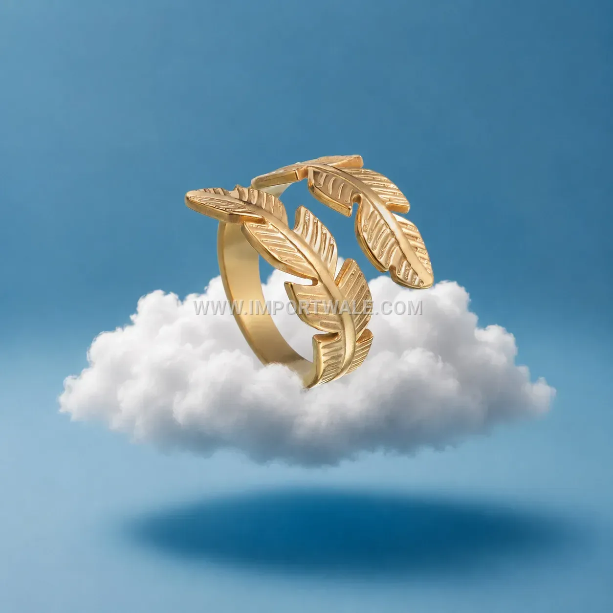 Adjustable Feather Motif Stainless Steel Open Ring