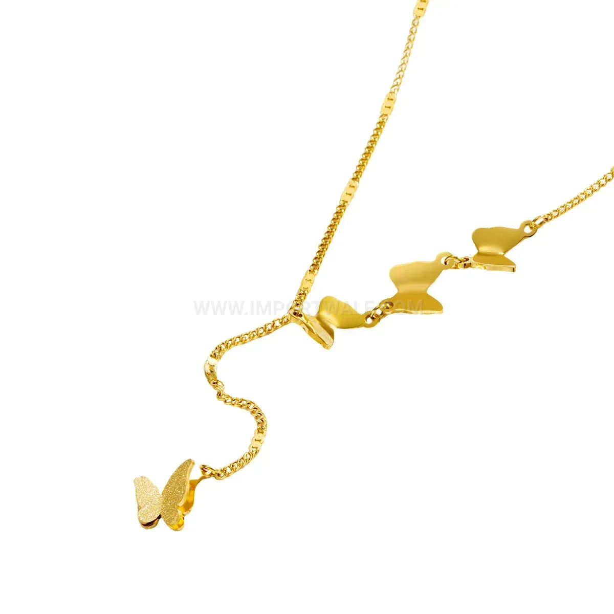 Stylish Titanium Steel Gold Plated Multi Butterfly Charm Necklace