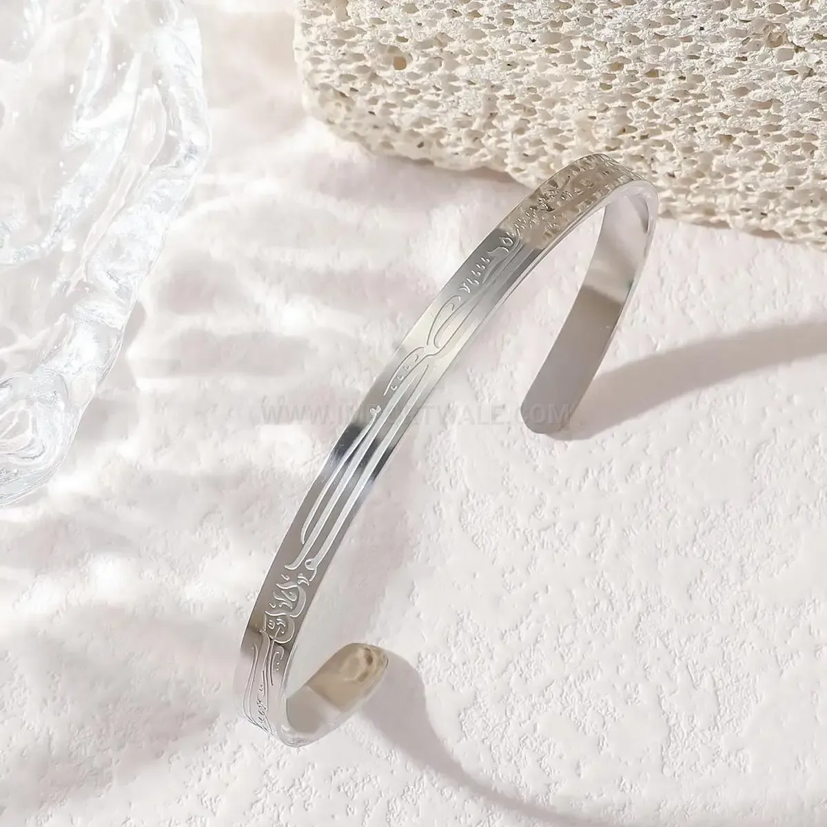 Stainless Steel Arabic Calligraphy Open Cuff Bangle Bracelet