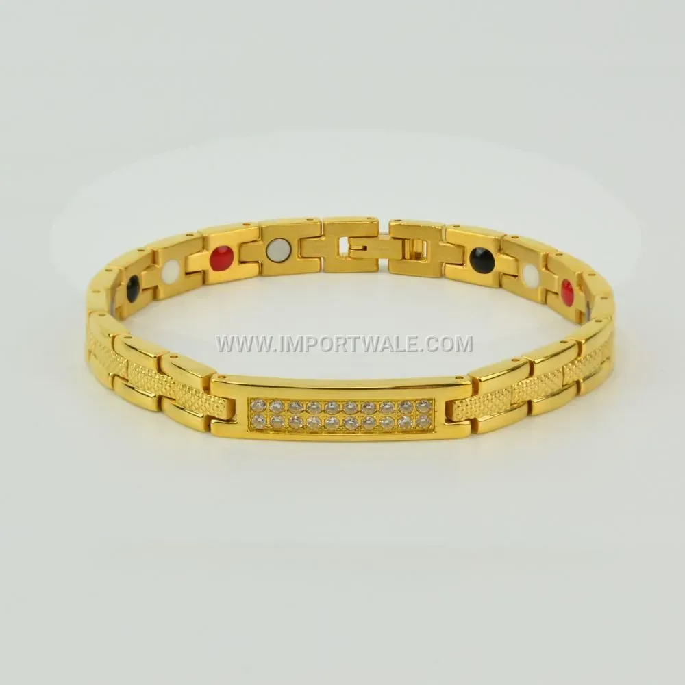 Gold Titanium Steel Rhinestone Geometric Magnetic Bracelet