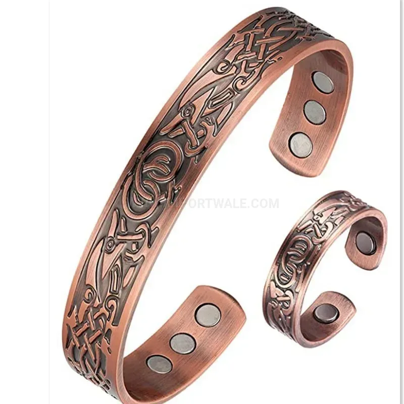 Pure Copper Magnetic Bio Bracelet with Vintage Ripple Texture