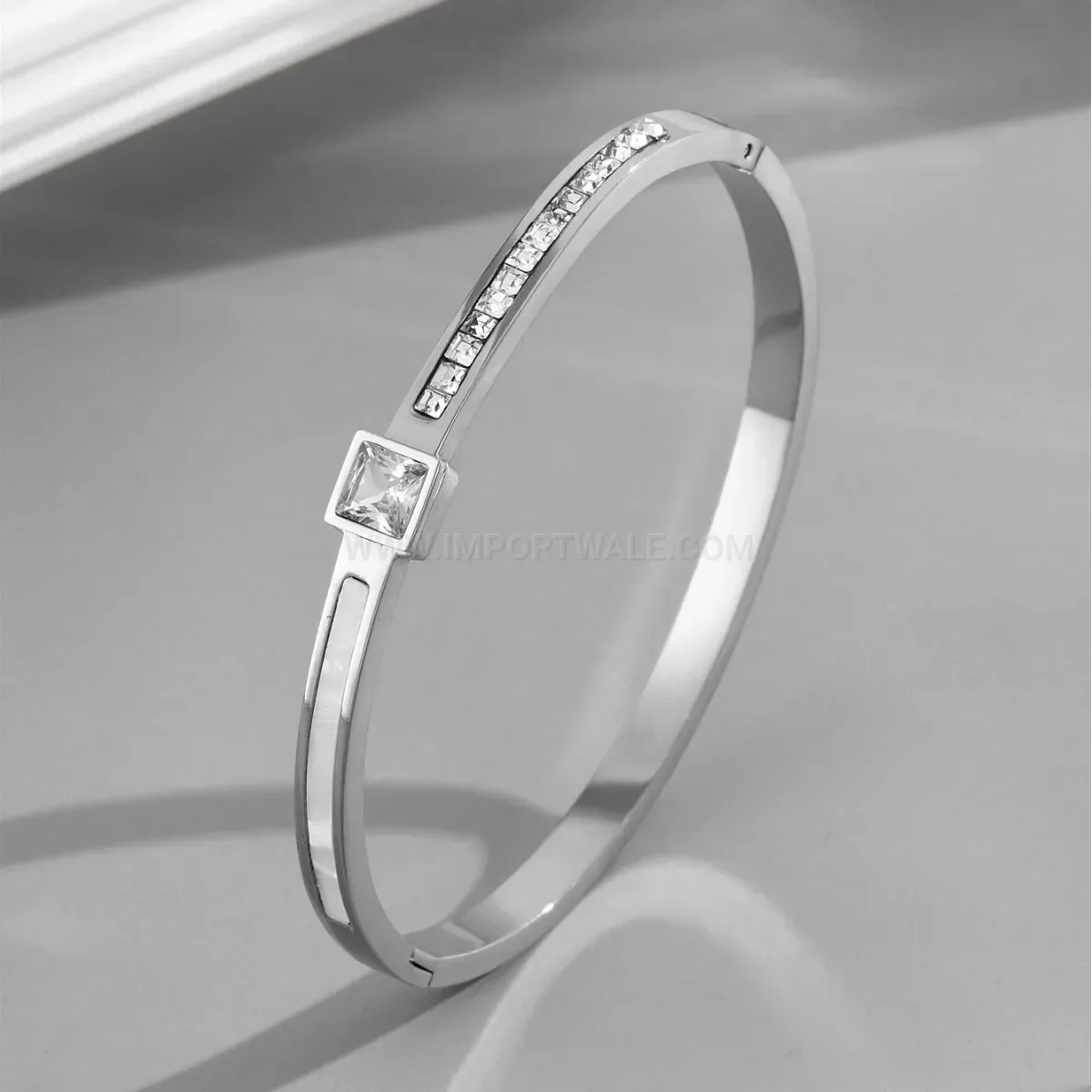 Square Crystal Accent Plated Titanium Steel Bangle
