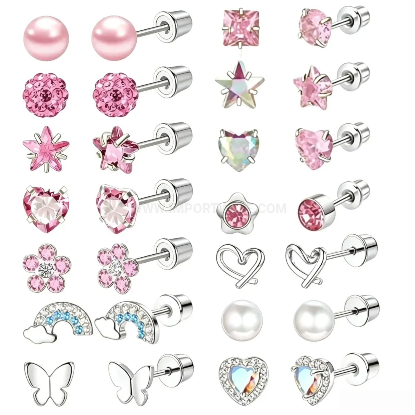 Elegant Pink Zircon Stainless Steel Threaded Cartilage Stud Piercing Set