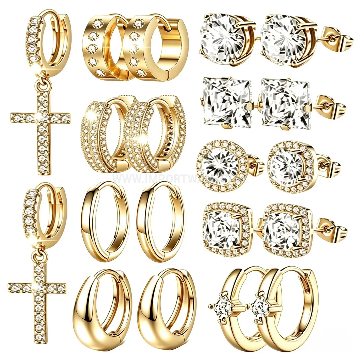 Premium Pave Zircon Stainless Steel Huggie Hoop Earring Collection