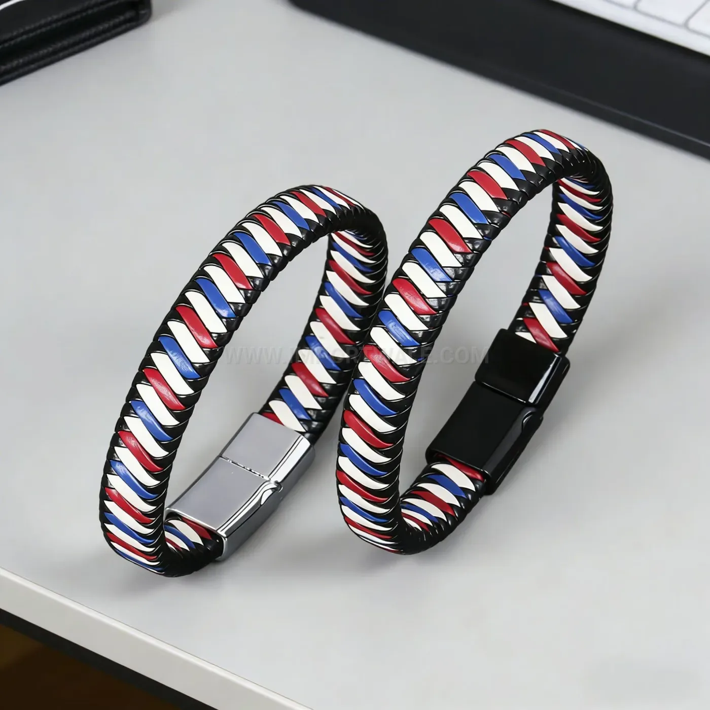 Chic Striped Braided Leather Magnetic Clasp British Style Bracelet