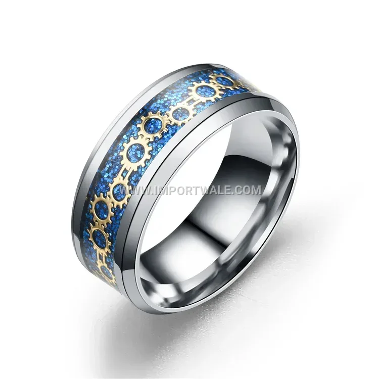 Stainless Steel Enamel Gear Patterned Ring