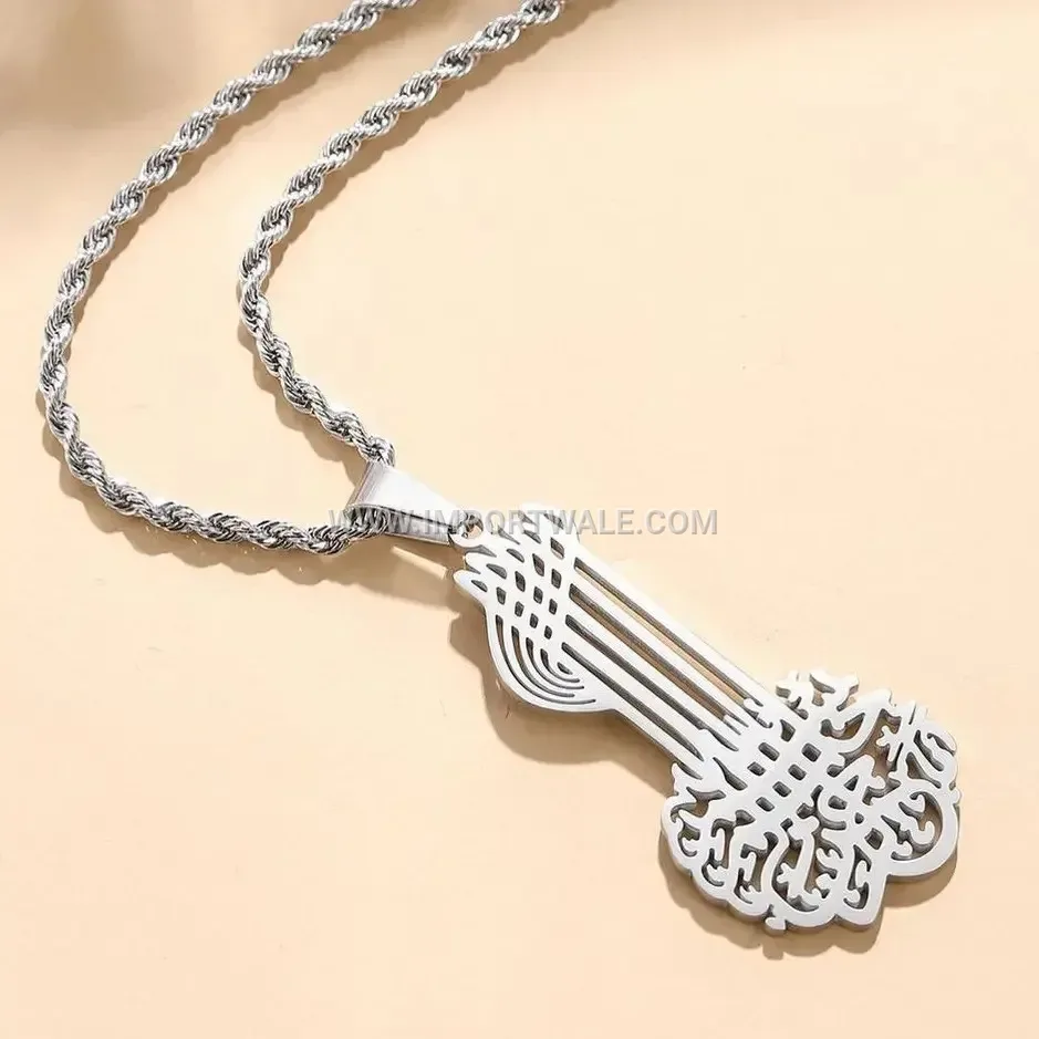 Gold Plated Stainless Steel Arabic Calligraphy Pendant Link Chain Necklace