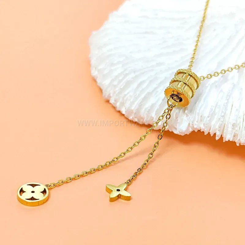 Gold Plated Titanium Steel Hourglass Tassel Collar Necklace