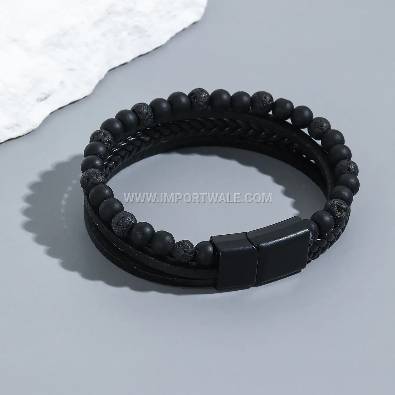 Braided Beaded Natural Obsidian Stone Men's Bracelet