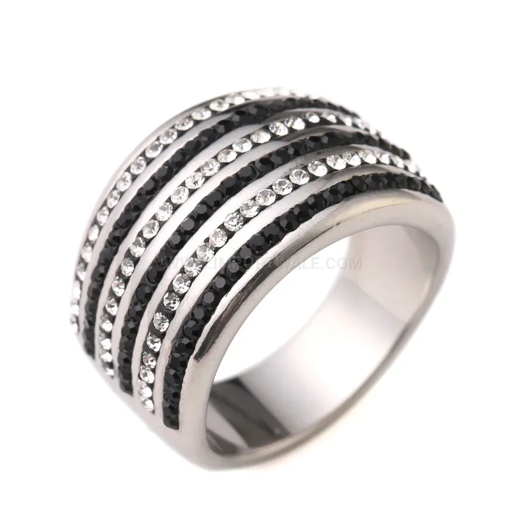 Vintage Rhinestone Six Row Stainless Steel Statement Ring