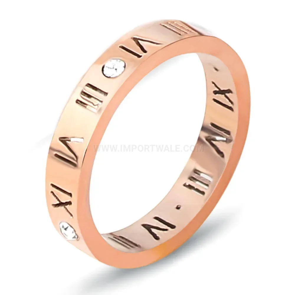 Classic Roman Numeral Rhinestone Cutout Stainless Steel Ring