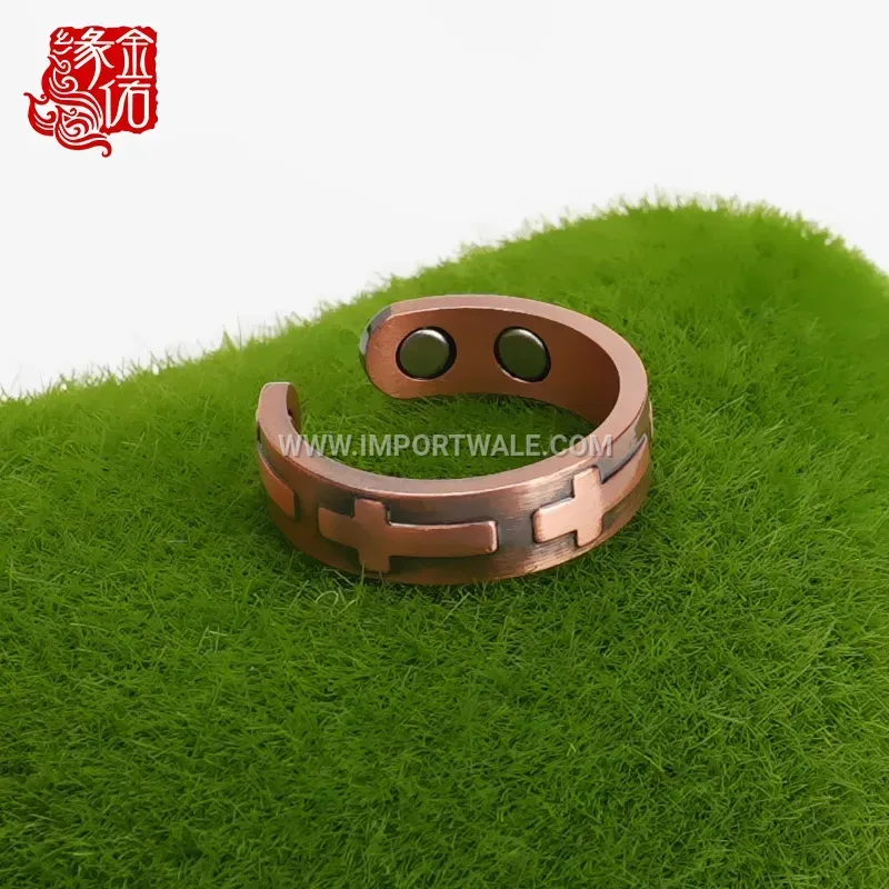Vintage Cross Pattern Pure Copper Magnetic Ring