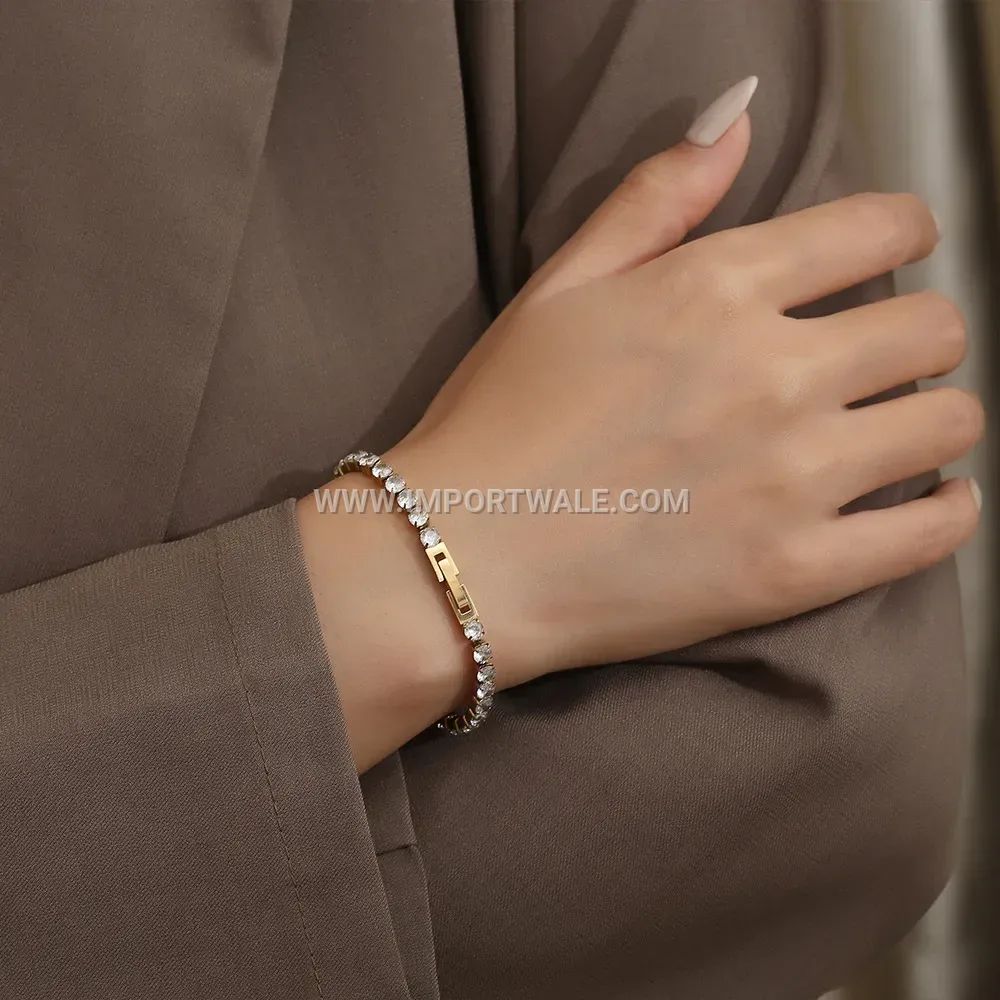 18K Gold Plated Titanium Steel Crystal Tennis Bracelet