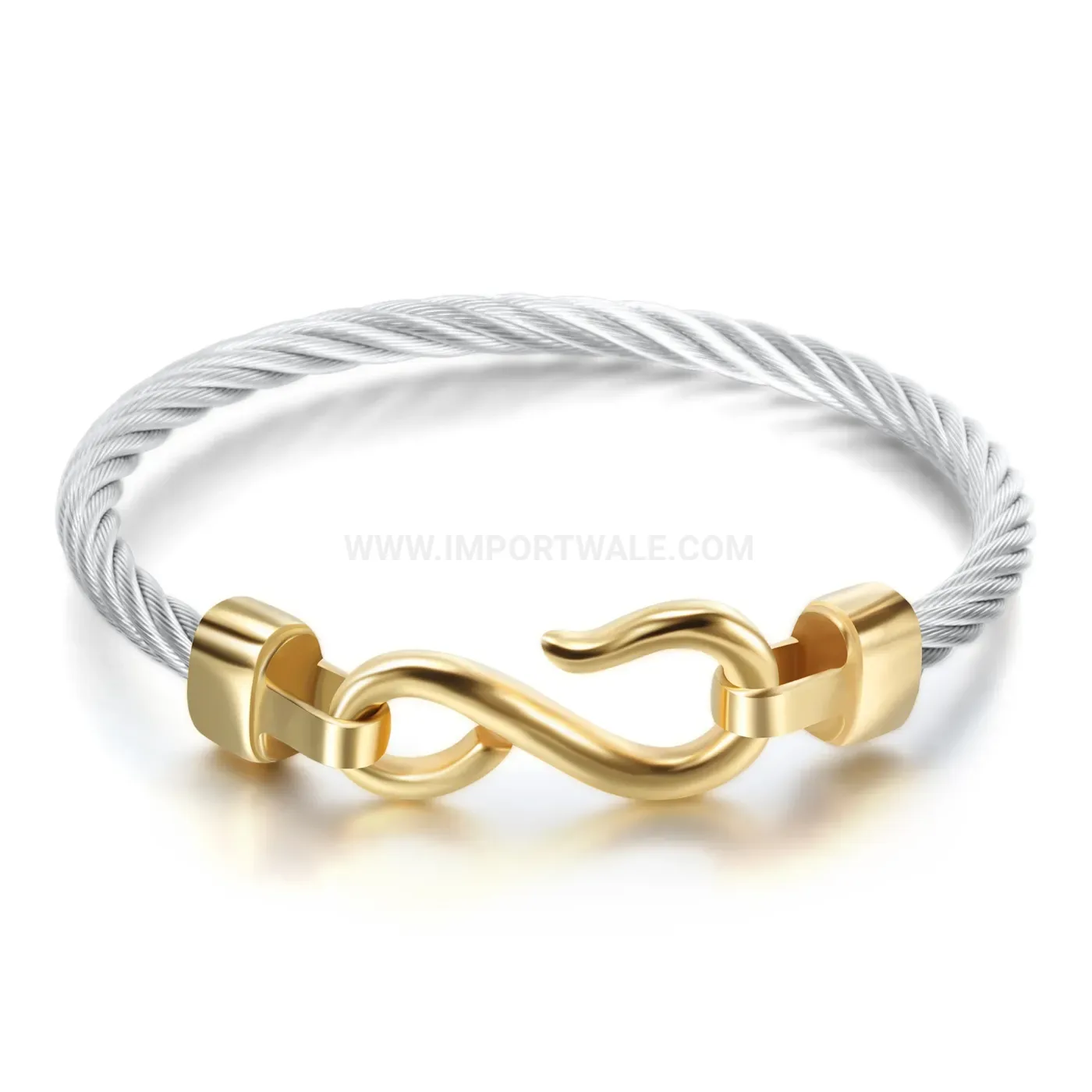 Bold Stainless Steel Fish Hook Cable Bangle Bracelet