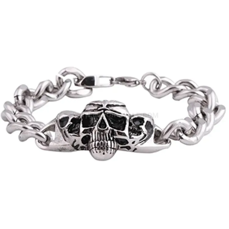 Vintage Punk Skull Stainless Steel Link Bracelet for Men