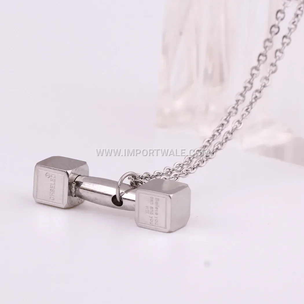 Fitness Dumbbell Pendant Layered Stainless Steel Necklace