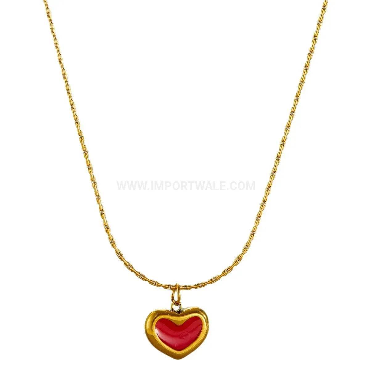 Chic Red Enamel Heart Pendant Gold Titanium Steel Choker