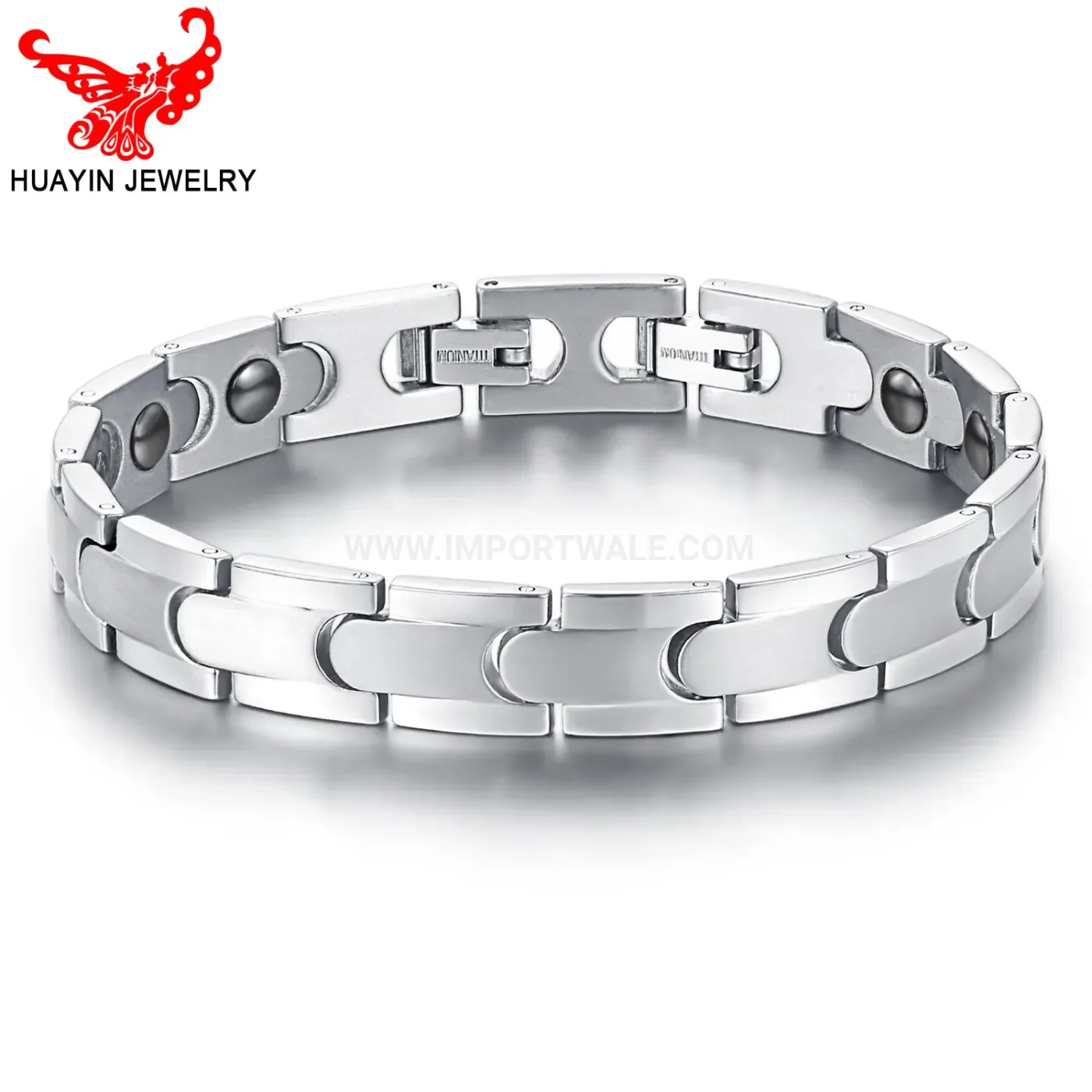 Designer Men's Wide Titanium Steel Bio Magnetic Link Bracelet