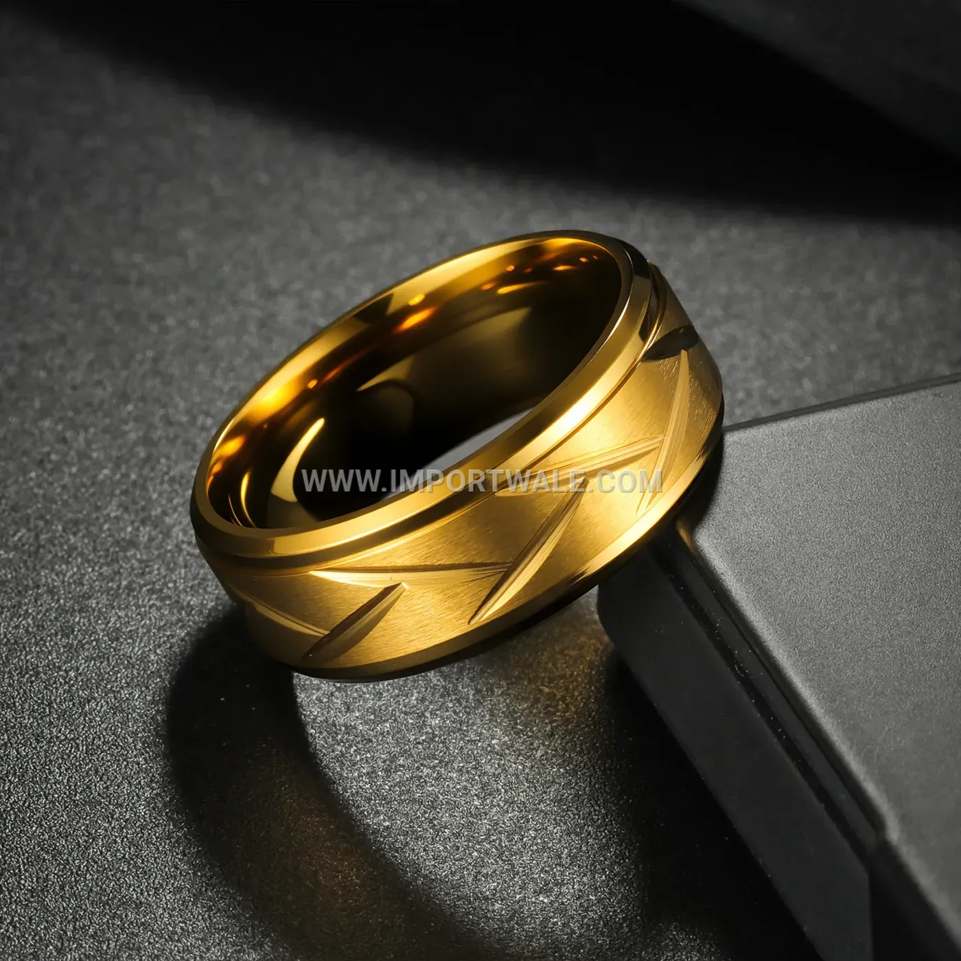 Textured Diamond-Cut Stainless Steel Band Ring