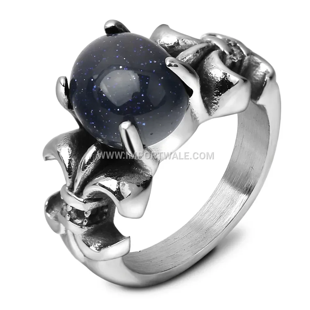 Dark Gothic Gemstone Stainless Steel Band Ring