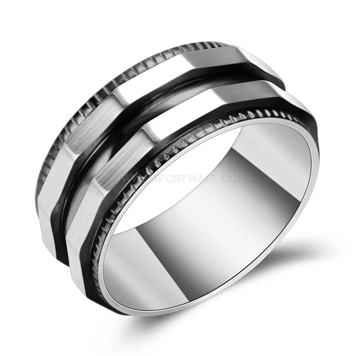 Stylish Textured Edge Geometric Stainless Steel Band Ring