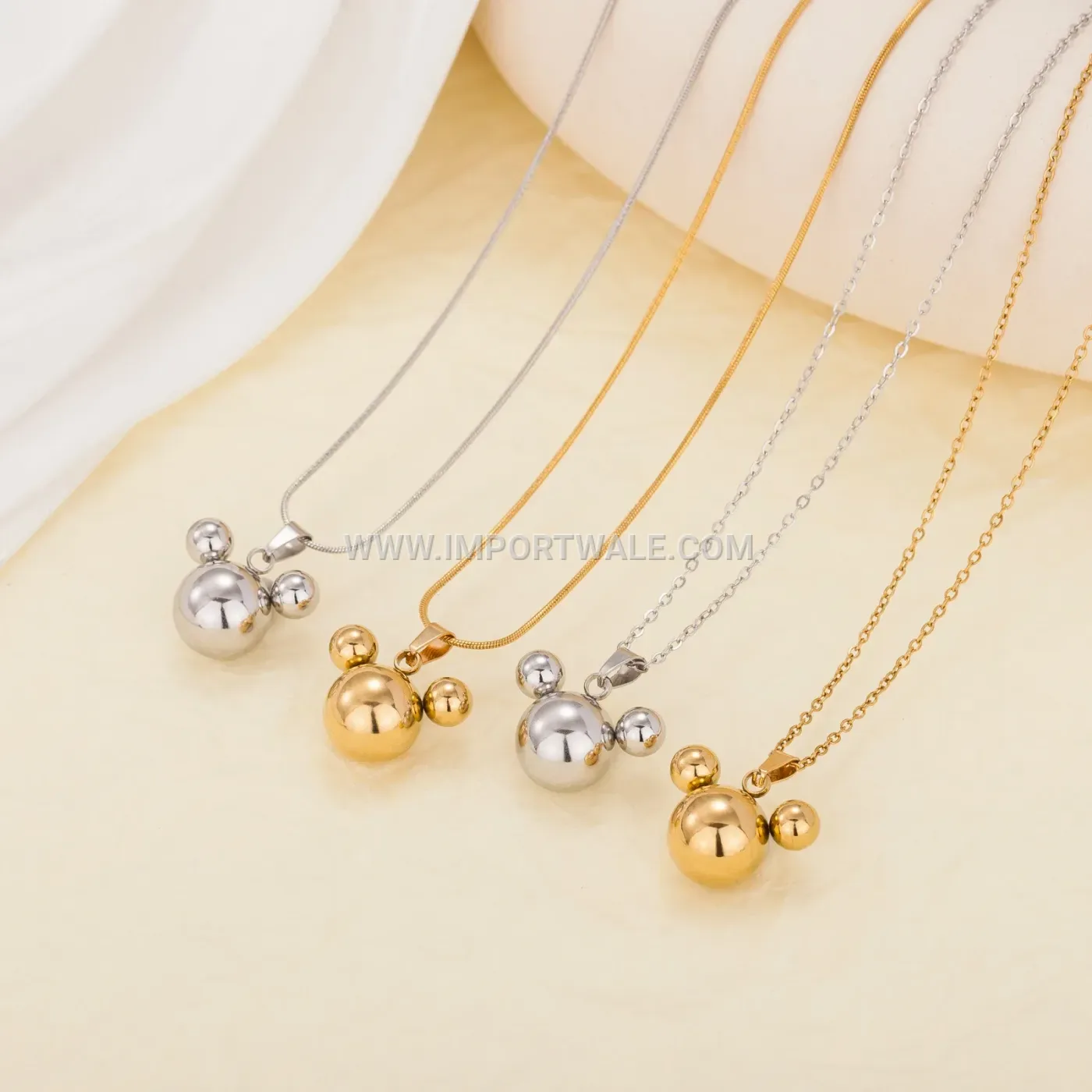 Gold Plated Stainless Steel Natural Stone Mouse Pendant Necklace
