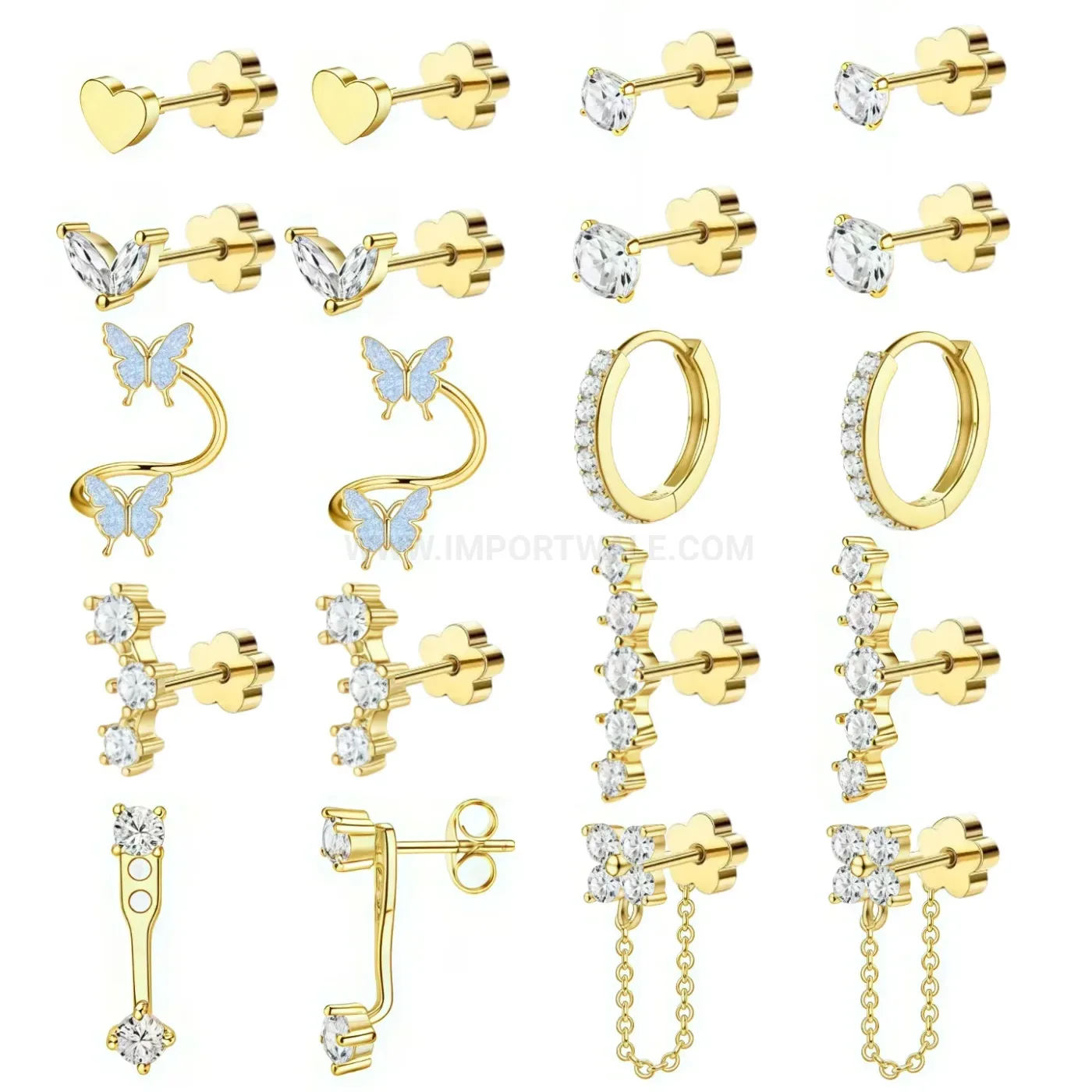 Stylish Geometric Stainless Steel Butterfly and Heart Stud Earring Set