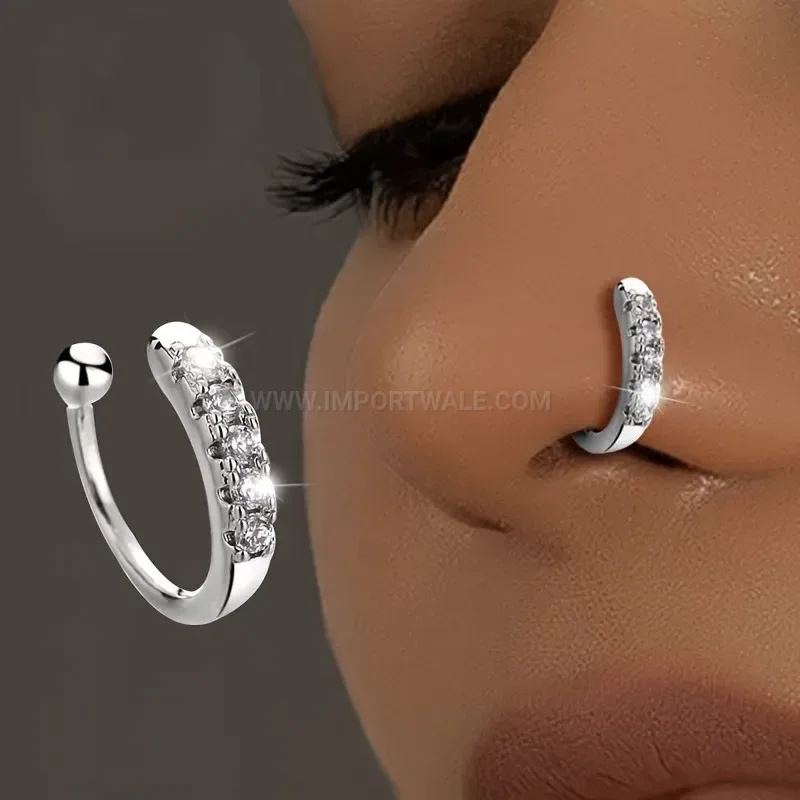 Fashion Non Piercing Stainless Steel Zirconia Ear and Nose Cuff