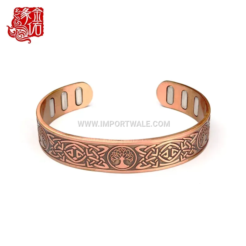 Viking Axe Lotus Tree Of Life Copper Magnetic Cuff Bracelet
