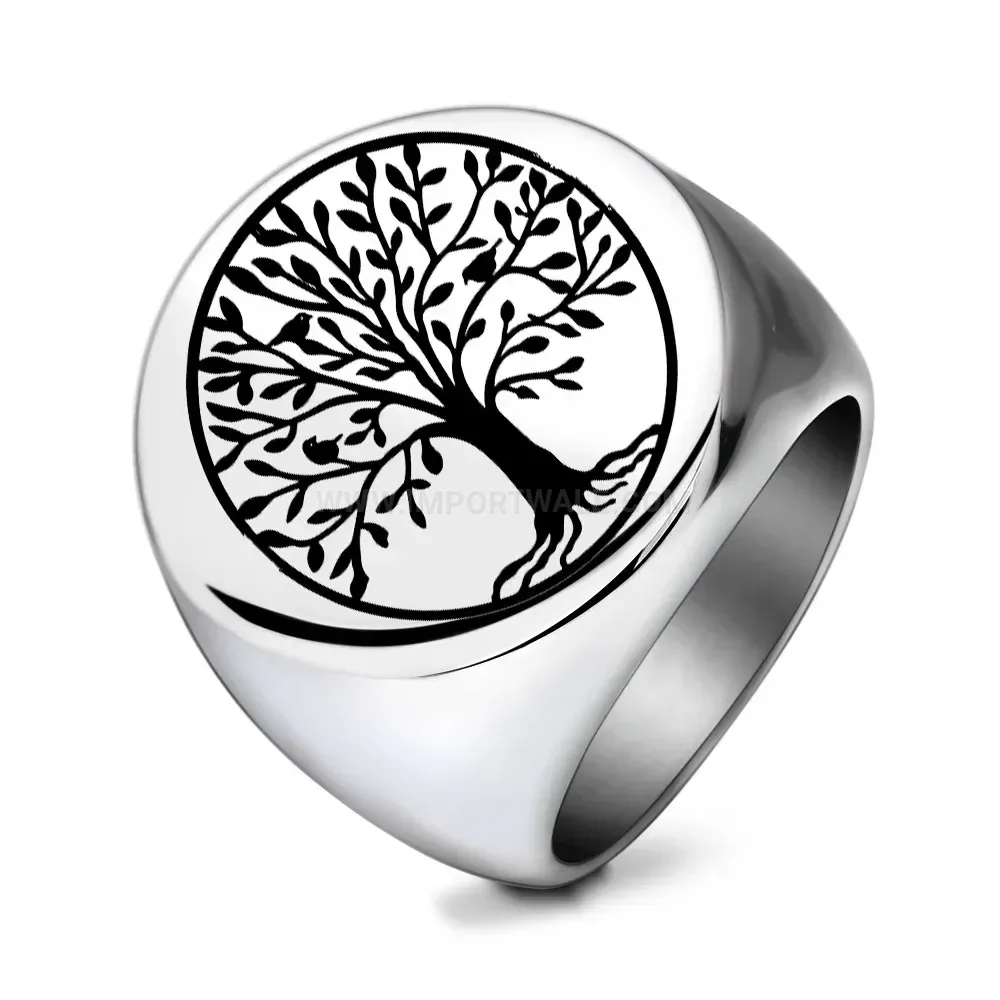 Elegant Tree of Life Stainless Steel Signet Ring
