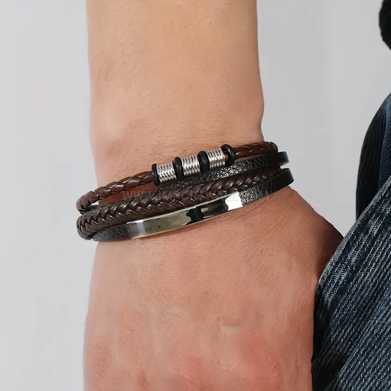 Elegant Multi Strand Braided Leather Bracelet with Alloy Magnetic Clasp
